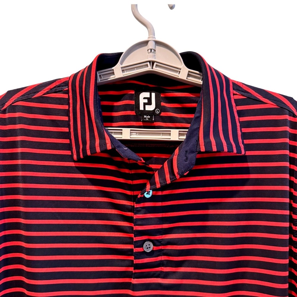 FootJoy Mens Striped Athletic Golf Polo Shirt Red Black Short Sleeve Size Large
